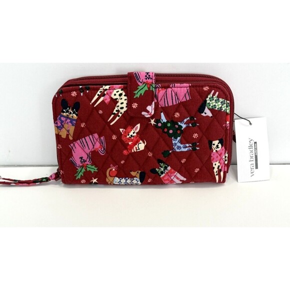 Vera Bradley Handbags - Vera Bradley Wristlet Holiday Hounds ID cardholder Wallet Cotton 2024 Dogs